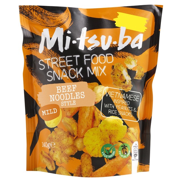 Mitsuba Beef Noodle snack mix 140g, imported from the UK