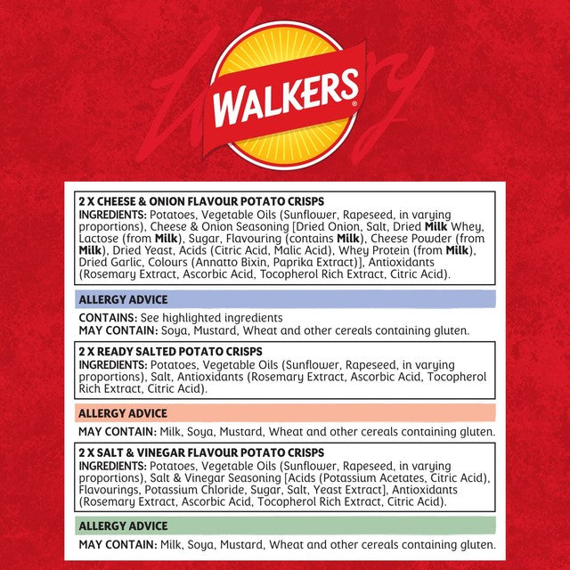 Walkers Classic Variety crisps 6 pack multipack (British brand)