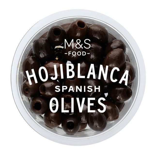 M&S pitted black olives in rapeseed oil 154g, imported from the UK
