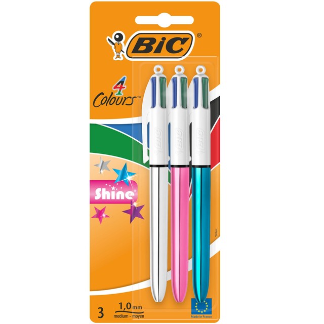 BIC 4 Colours Shine ballpoint pens pack of 3 - British product
