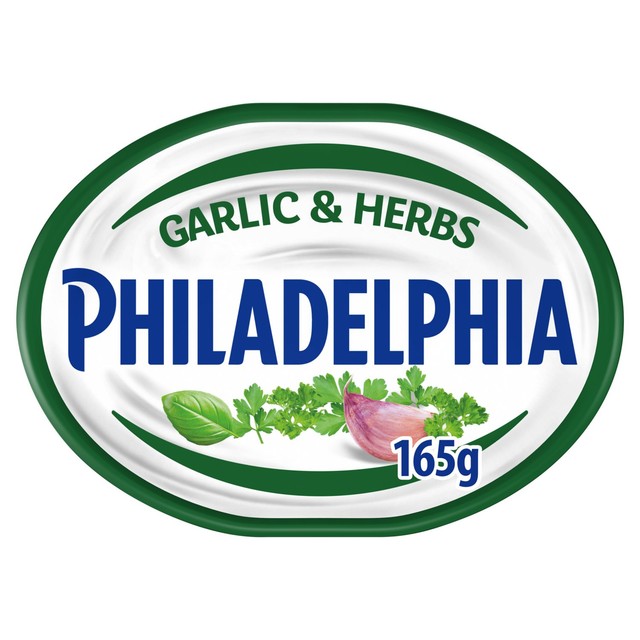 Philadelphia garlic and herbs soft cream cheese 165g, imported from the UK