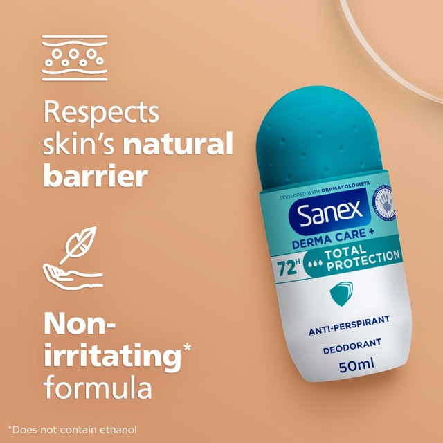Sanex Derma Care+ Total Protection Antiperspirant Roll-On Deodorant 50ml (British brand)