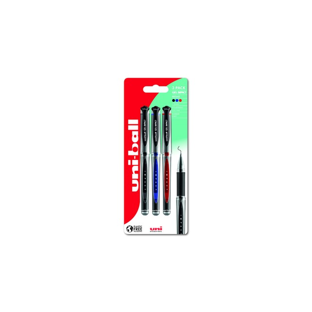 Uni-ball Signo Gel Impact pen pack black blue red 3-pack (British brand)