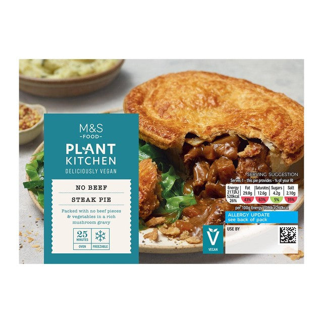 M&S vegan no beef steak pie 200g, imported from the UK