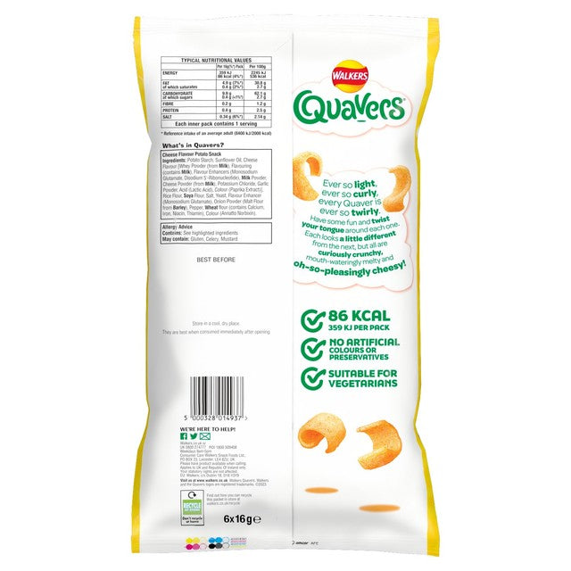 Walkers Quavers Cheese Snack 6 x 16g (British brand)