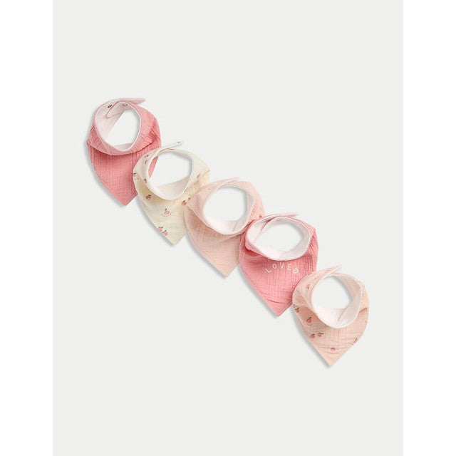 M&S Girls 5pk Pure Cotton Dribble Bibs, One Size, Peach Mix