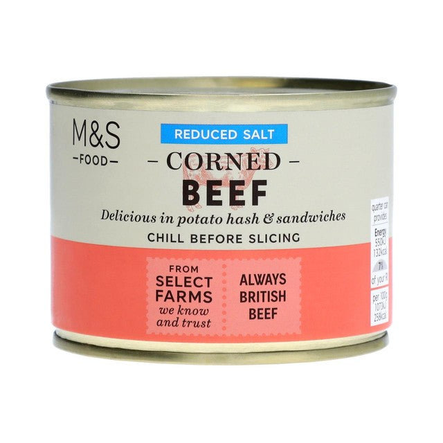 M&S reduced salt corned beef 205g, imported from the UK