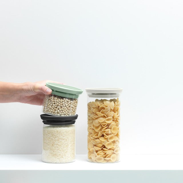 Brabantia glass jars in dark grey, light grey, jade green - British product