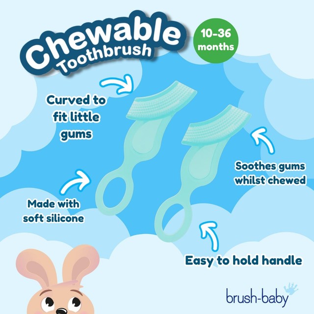 Brush-Baby chewable silicone baby toothbrush, double pack - British product