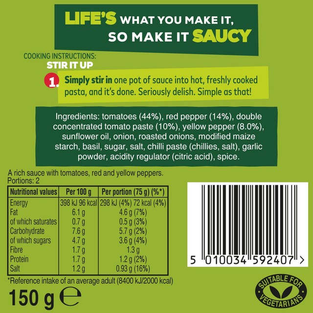 Dolmio sweet pepper pasta sauce 150g - British product