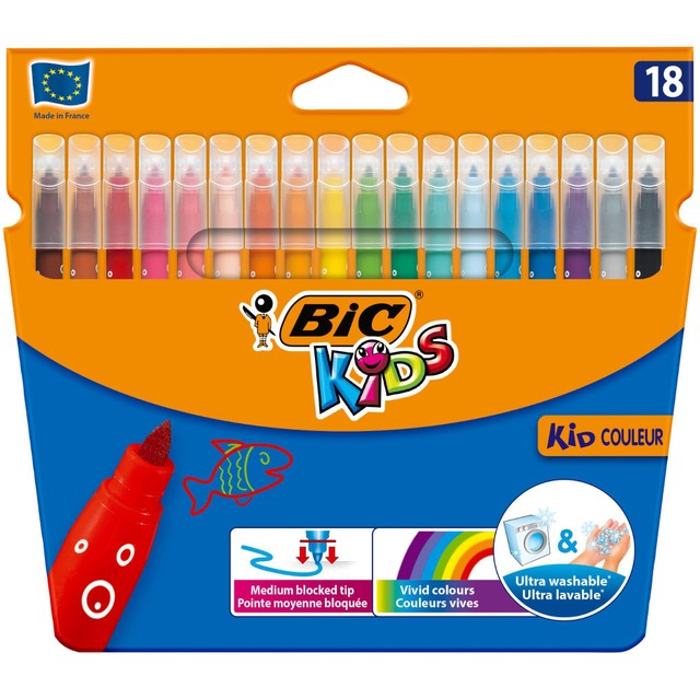 BIC colouring felt pens assorted colours 18 pack - British product