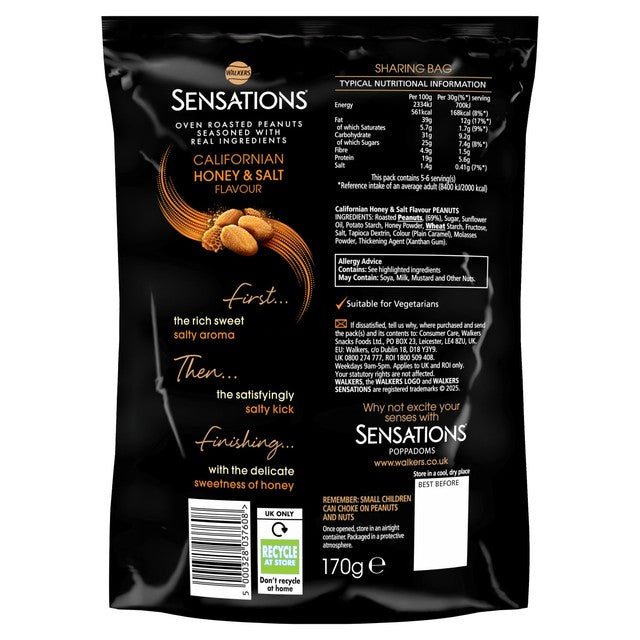Walkers Californian Honey & Salt Roasted Peanuts 170g (British brand)