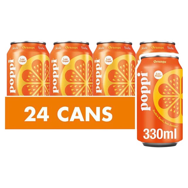 Poppi Orange Soda cans 330ml (British brand)