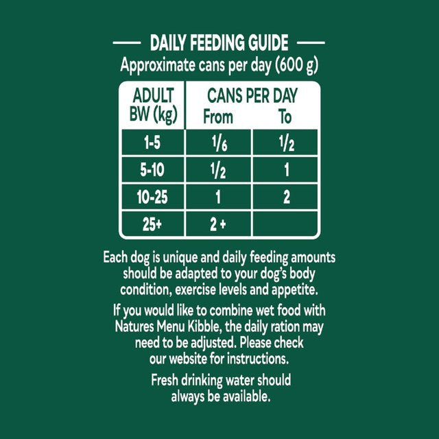 Natures Menu venison wet dog food 6 x 600g, imported from the UK