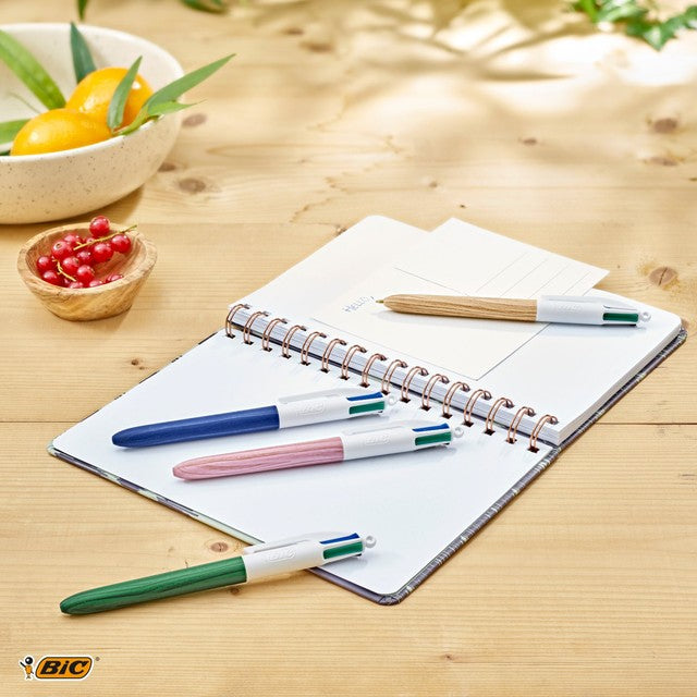 BIC 4 Colours Wood retractable ballpoint pens pack of 3, imported from the UK