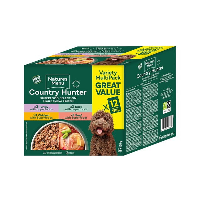 Natures Menu Country Hunter Superfood Selection wet dog food 12 x 150g pouches, imported from the UK