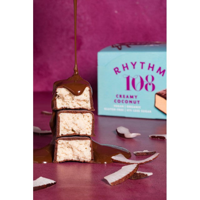 Rhythm 108 organic vegan coconut and dark chocolate bar 33g, imported from the UK