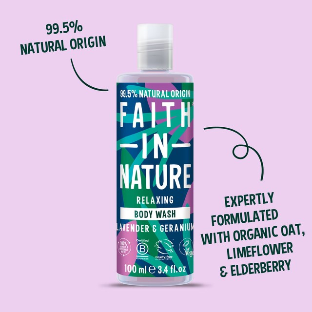 Faith In Nature Body Wash Lavender Geranium 100ml - British product