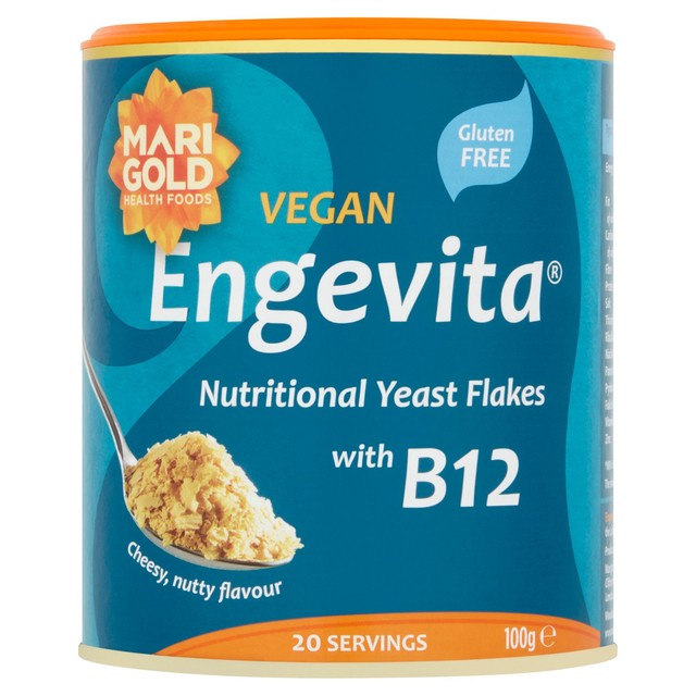 Marigold Health Foods B12 Nutritional Yeast Flakes 100g can, imported from the UK