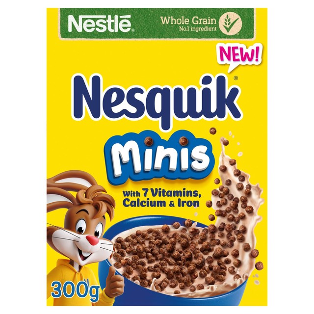 Nesquik chocolate minis breakfast cereal 300g, imported from the UK