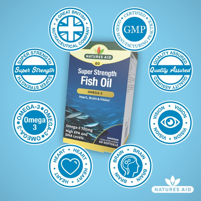 Natures Aid Omega-3 fish oil softgels 60 count, imported from the UK