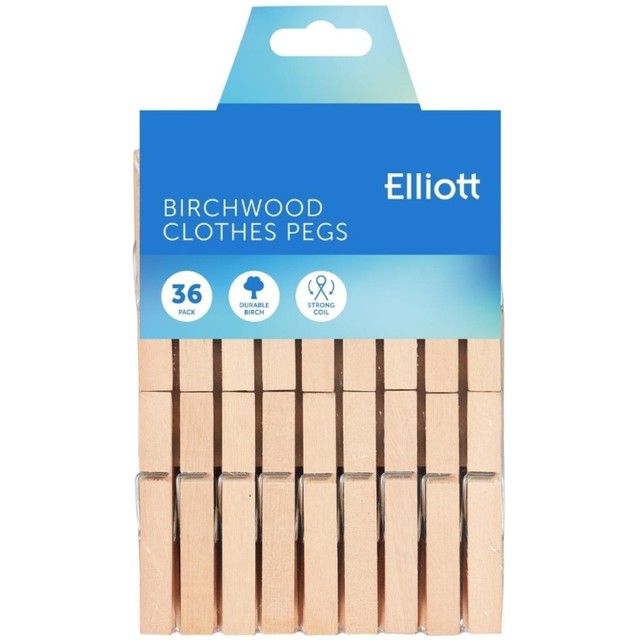 Elliotts Birchwood Clothes Pegs 36 Pack - British product