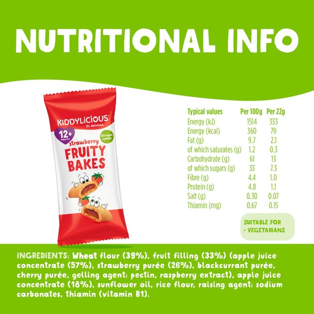 Kiddylicious strawberry fruity bakes baby snack bars 6 x 22g, UK version