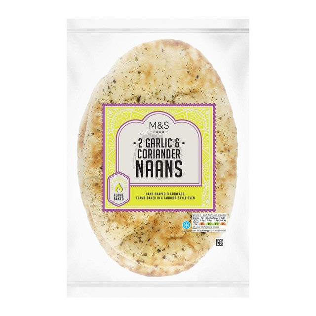 M&S garlic and coriander naan breads 2 pack, imported from the UK