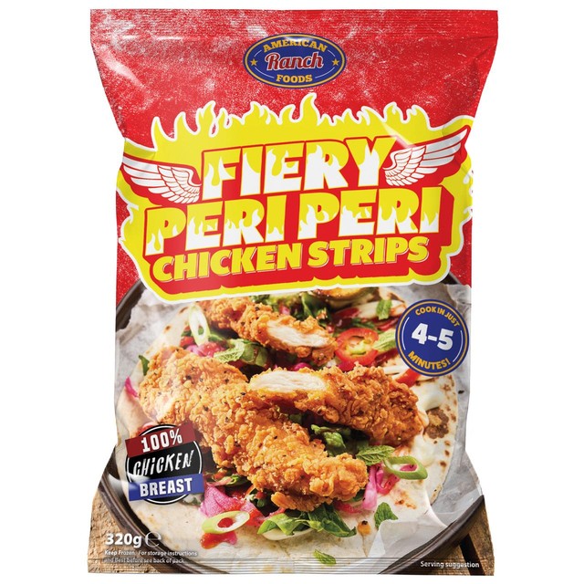 American Ranch Fiery Peri Peri kyllingstrimler 320g - Britisk produkt