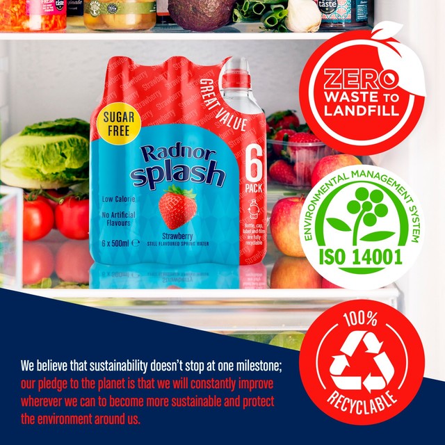 Radnor Splash Strawberry Flavoured Spring Water 6 x 500ml, imported from the UK