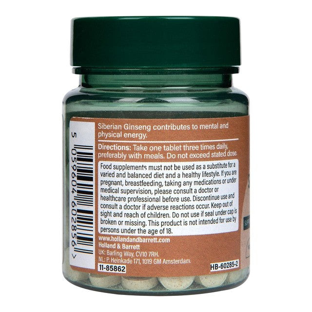 Holland & Barrett Siberian Ginseng 1500mg herbal supplement tablets, UK version
