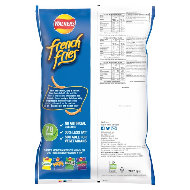 Walkers French Fries potato snacks variety multipack 20 x 18g (British brand)