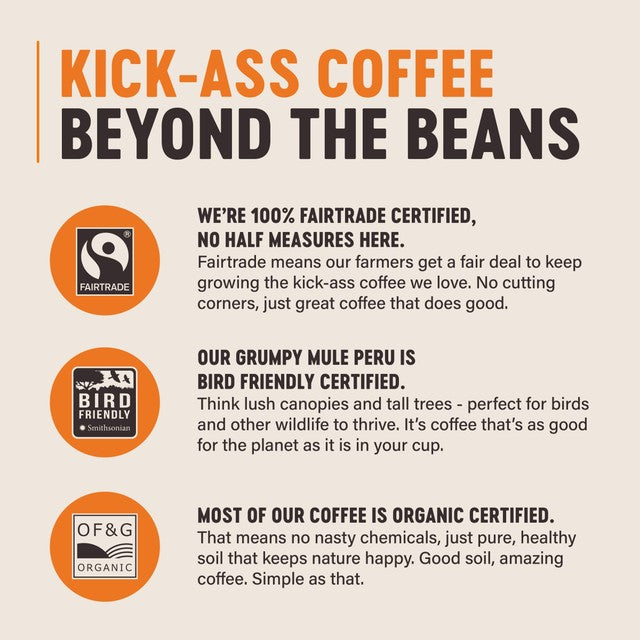 Grumpy Mule Top Notch organic coffee blend, UK version