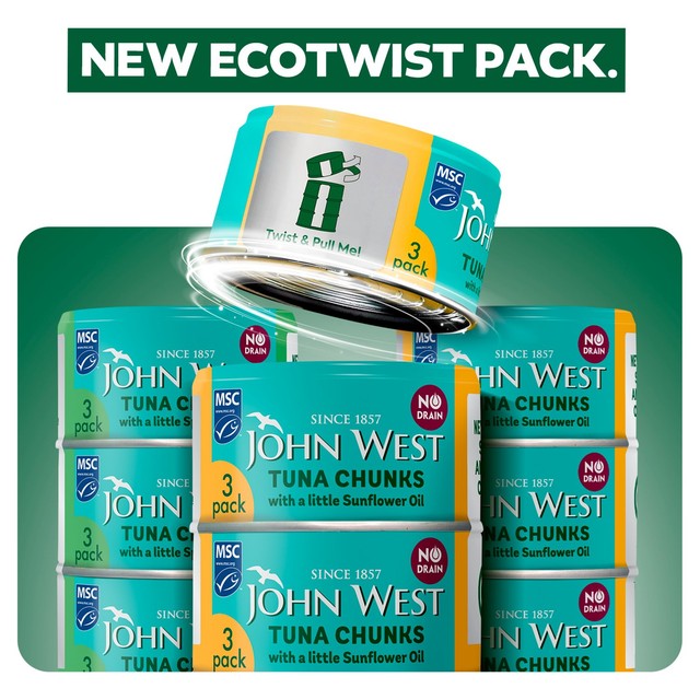John West tuna chunks with sunflower oil 3 x 100g multipack, UK version