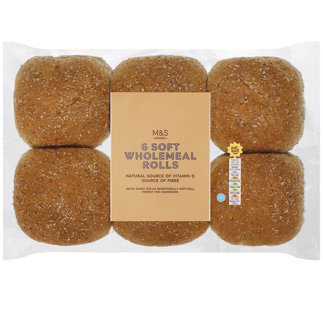 M&S Soft Wholemeal Rolls 6 Pack imported from the UK