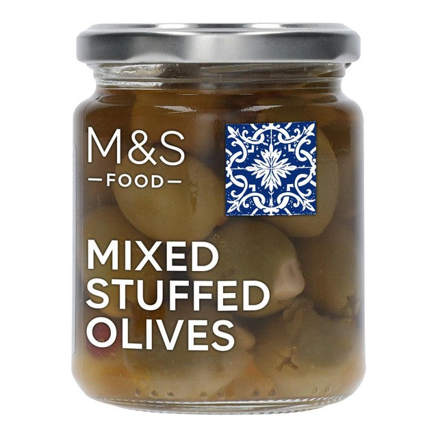 M&S Mixed Stuffed Olives 240g, imported from the UK