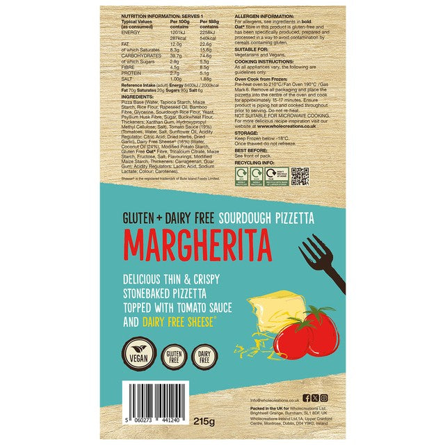 Wholecreations Margherita Pizzetta 215g (British brand)
