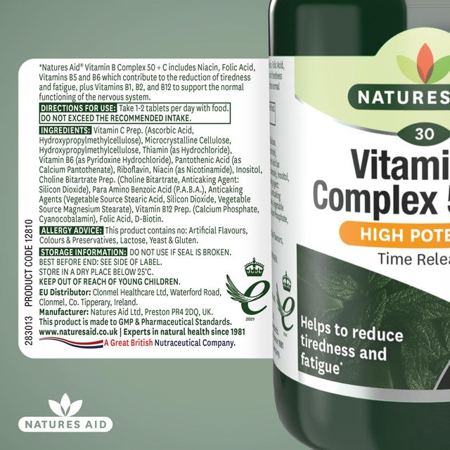 Natures Aid B Complex 50 Plus C tablets, imported from the UK