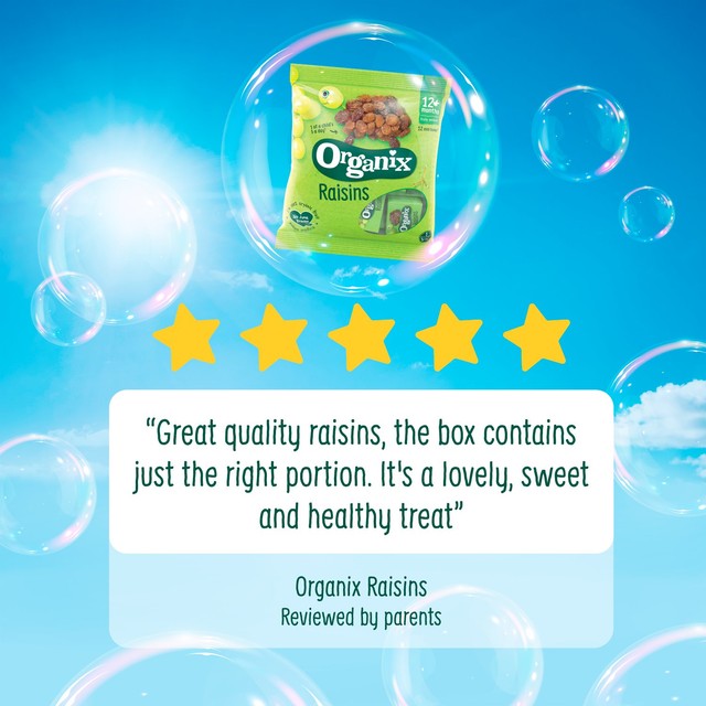 Organix raisin snack boxes 168g, imported from the UK