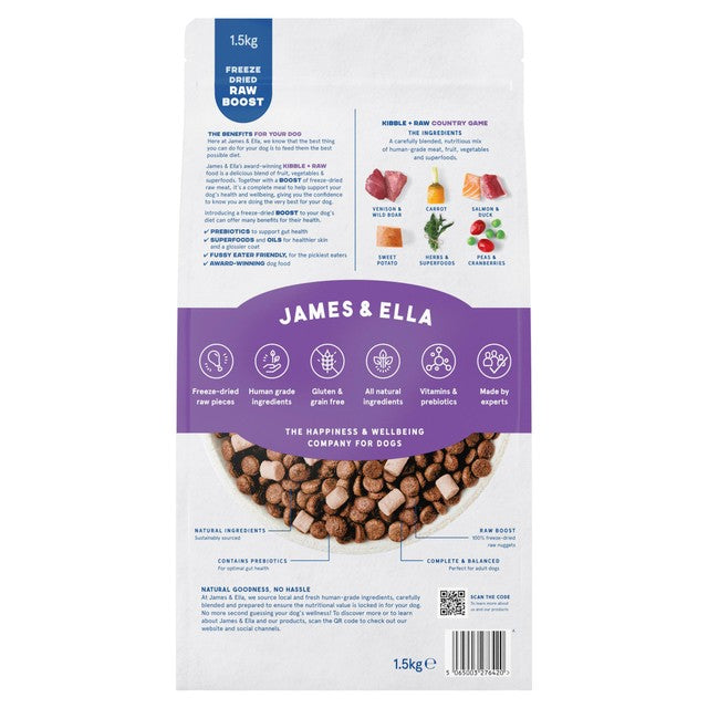James & Ella raw kibble dog food with freeze-dried game, UK version