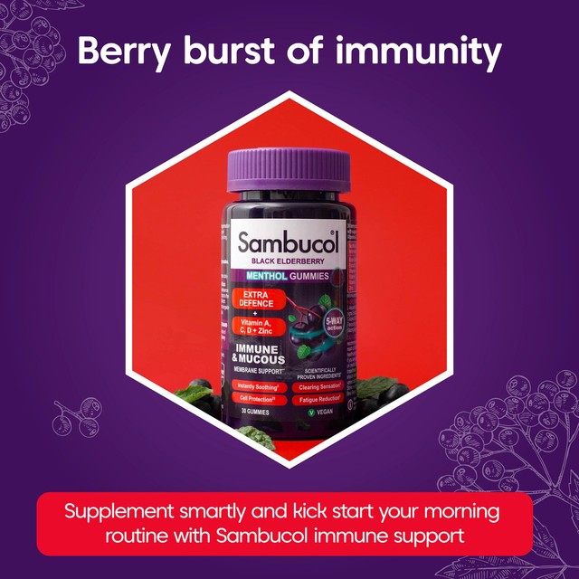 Sambucol berry and menthol flavour gummies 30 gummies (British brand)