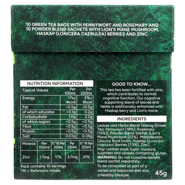 Holland & Barrett brain health green tea 10 tea bag pack, UK version