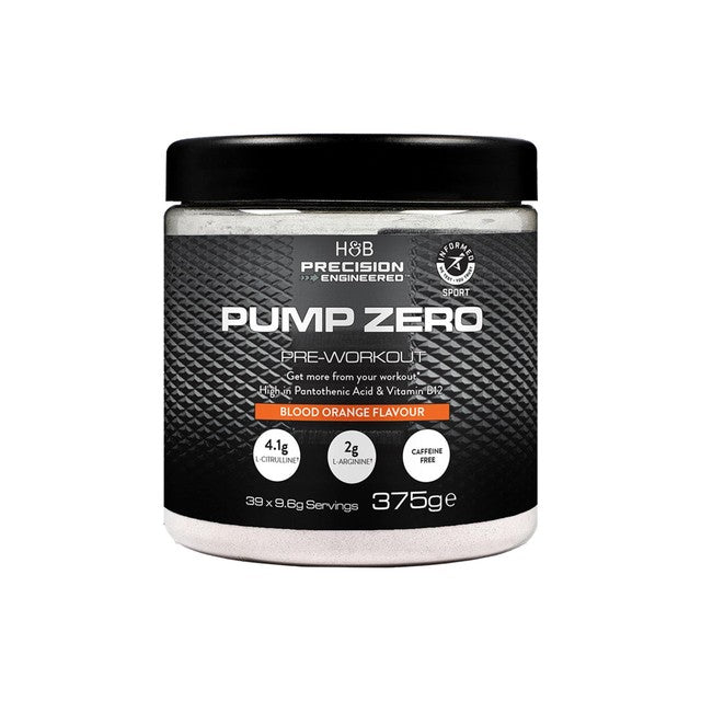 Precision Engineered Pump Zero pre-workout powder blood orange 375g, imported from the UK