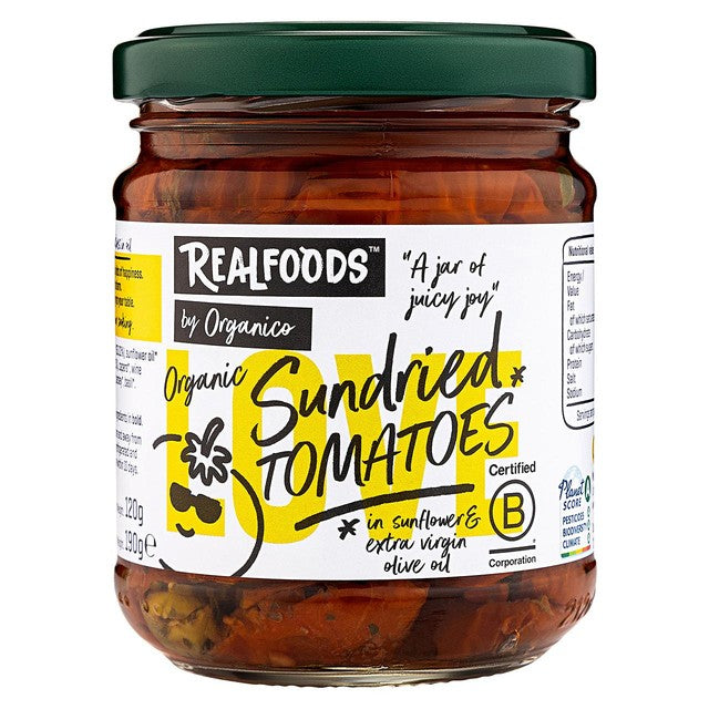 Realfoods organic sundried tomatoes in oil 190g, imported from the UK