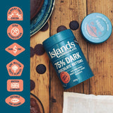 Islands 75% dark chocolate buttons 200g, UK version