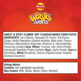 Wotsits Giants baked corn puffs sweet and spicy Flamin' Hot flavour 130g (British brand)
