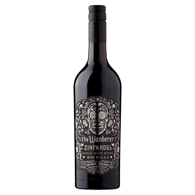 The Wanderer Zinfandel red wine bottle, imported from the UK