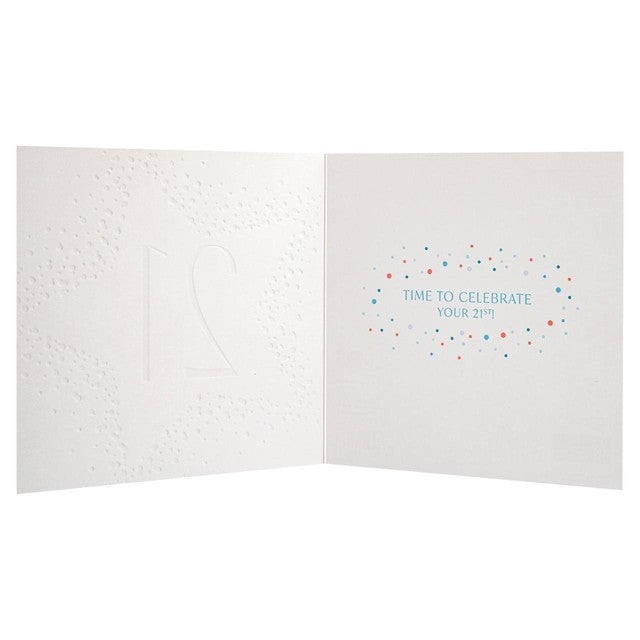 M&S Premium Star 21 birthday card 15x15cm, imported from the UK