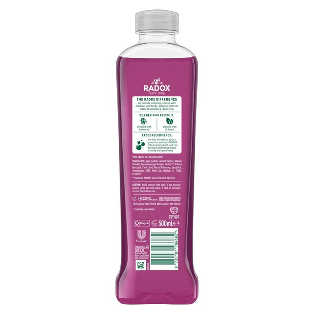 Radox Feel Revitalised bath soak with wild cherry and raspberry scent 500ml, imported from the UK