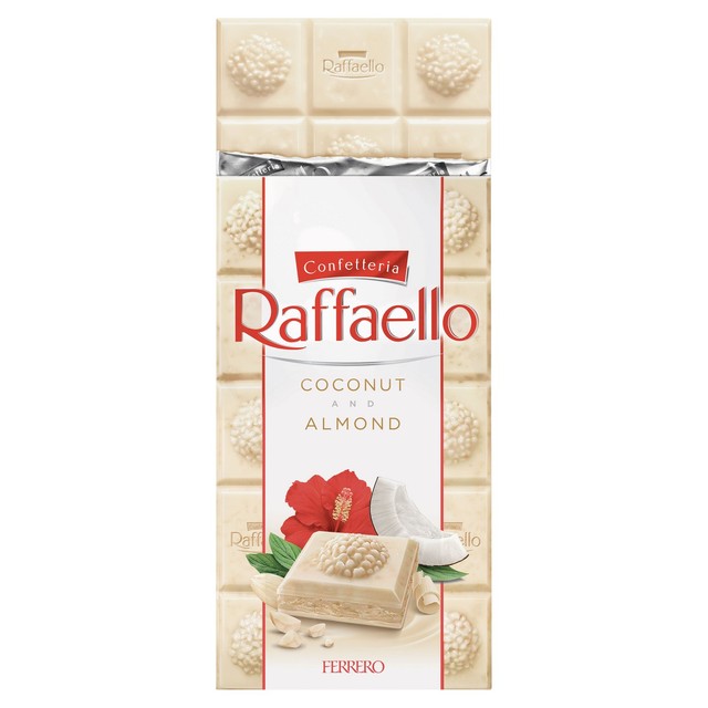 Ferrero Raffaello white chocolate and coconut bar with almond filling 90g - British product
